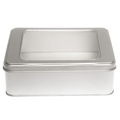 Rectangular Metal Tin with CLEAR LID Gift Box Multipurpose 